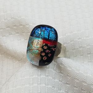 Sterling SILVER Lucite Scarab Opal Effect Ring